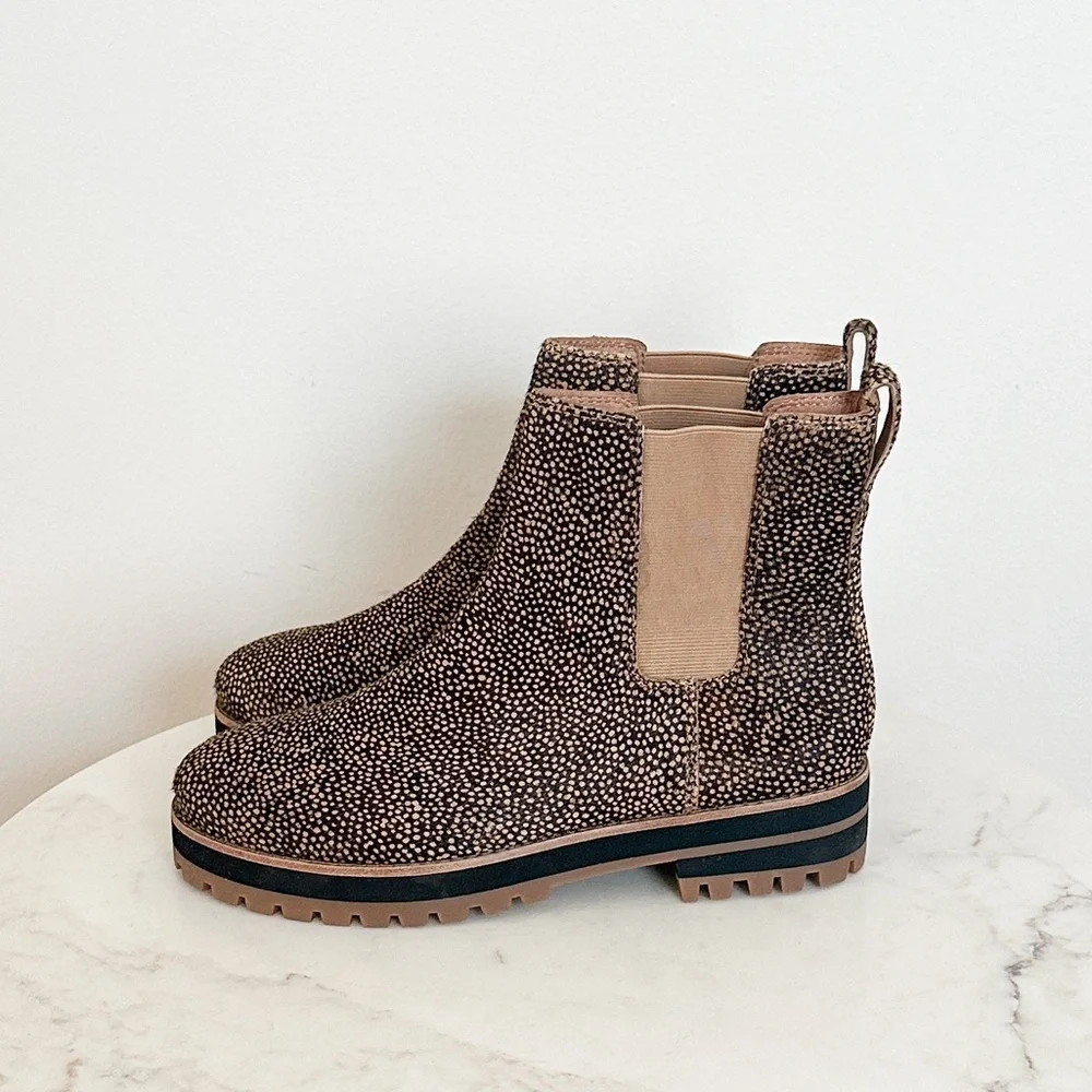 NEW Madewell Ivy Chelsea Lug Sole Boots Mini Dot Calf Hair Size 6.5